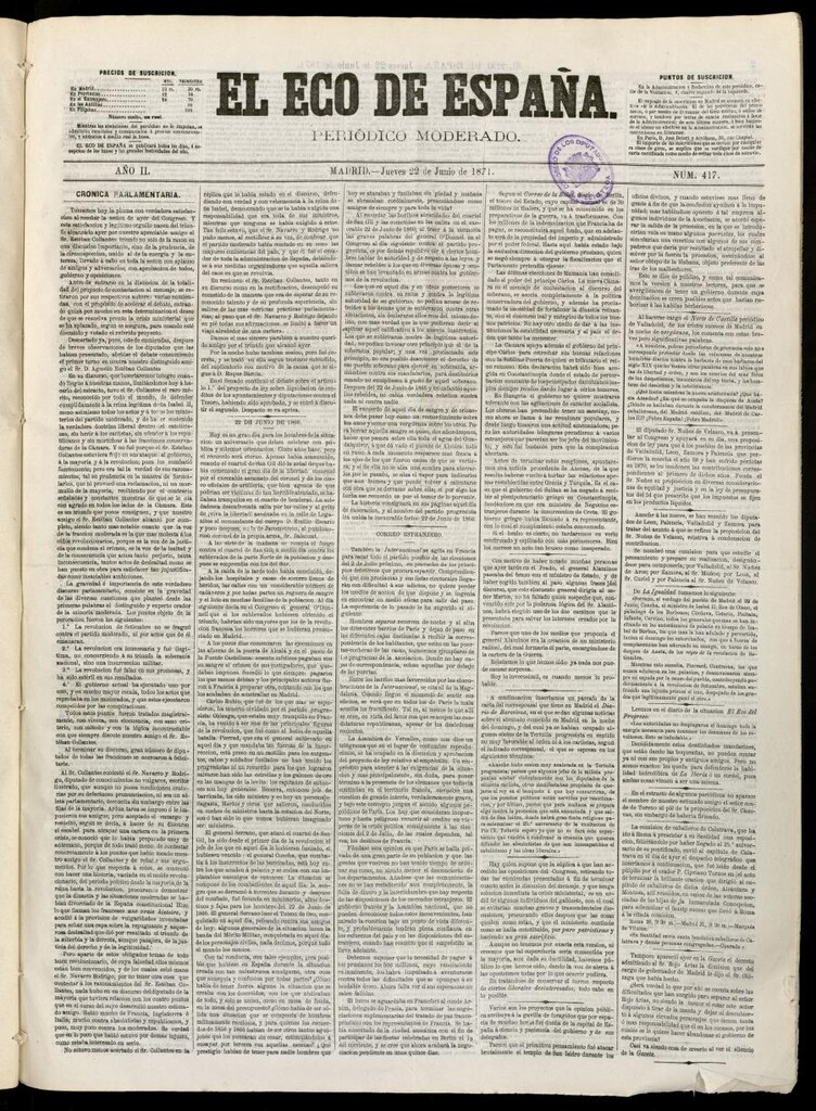 Miniatura de El Eco de España del 22 de junio de 1871