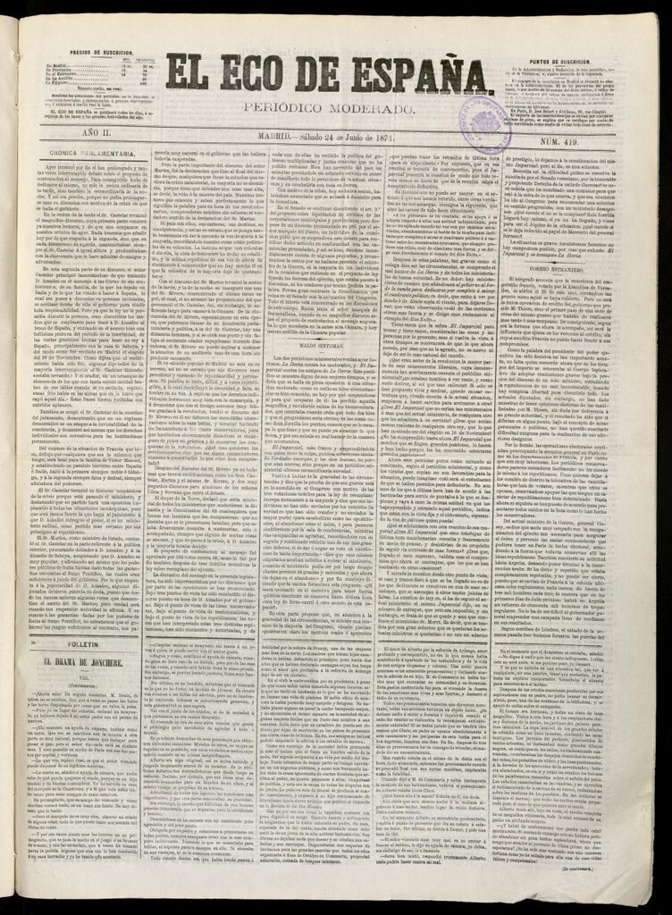 Miniatura de El Eco de España del 24 de junio de 1871