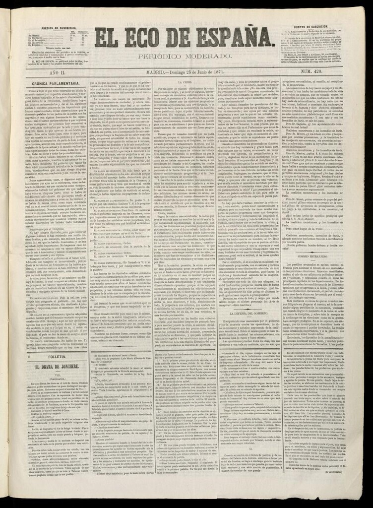 Miniatura de El Eco de España del 25 de junio de 1871