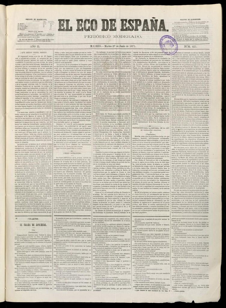 Miniatura de El Eco de España del 27 de junio de 1871