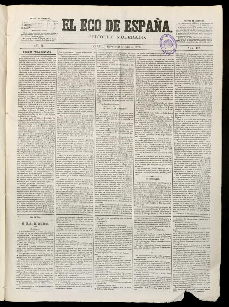 Miniatura de El Eco de España del 28 de junio de 1871