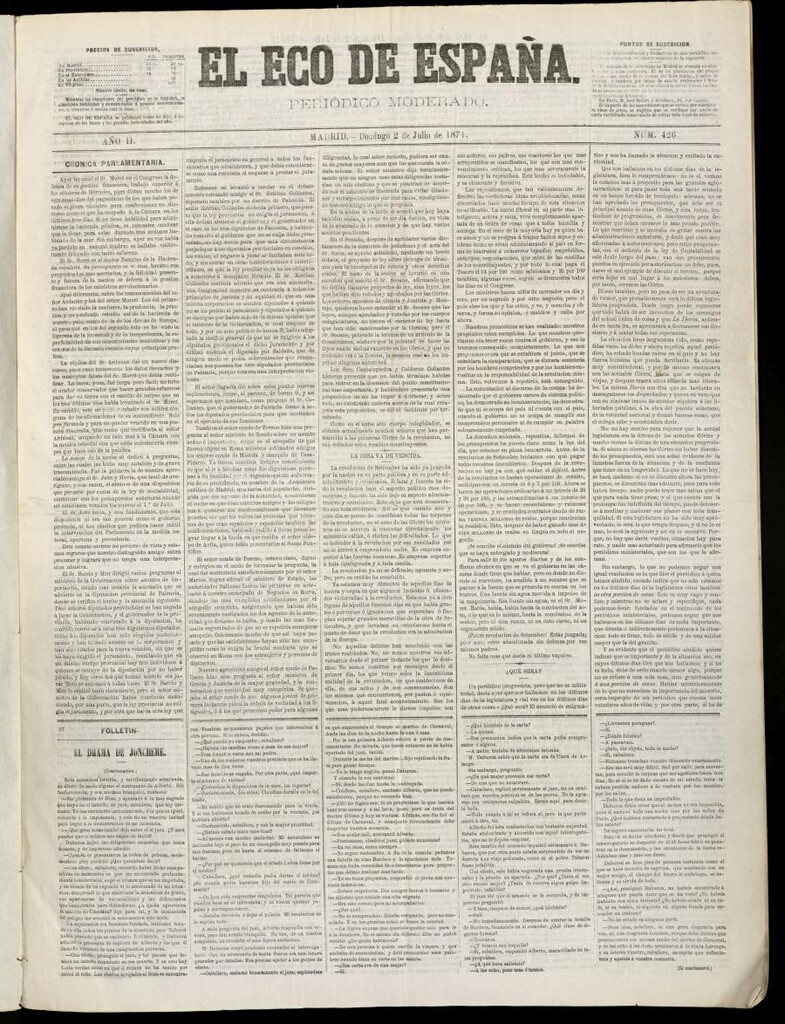 Miniatura de El Eco de España del 2 de julio de 1871