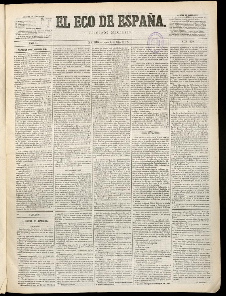 Miniatura de El Eco de España del 6 de julio de 1871