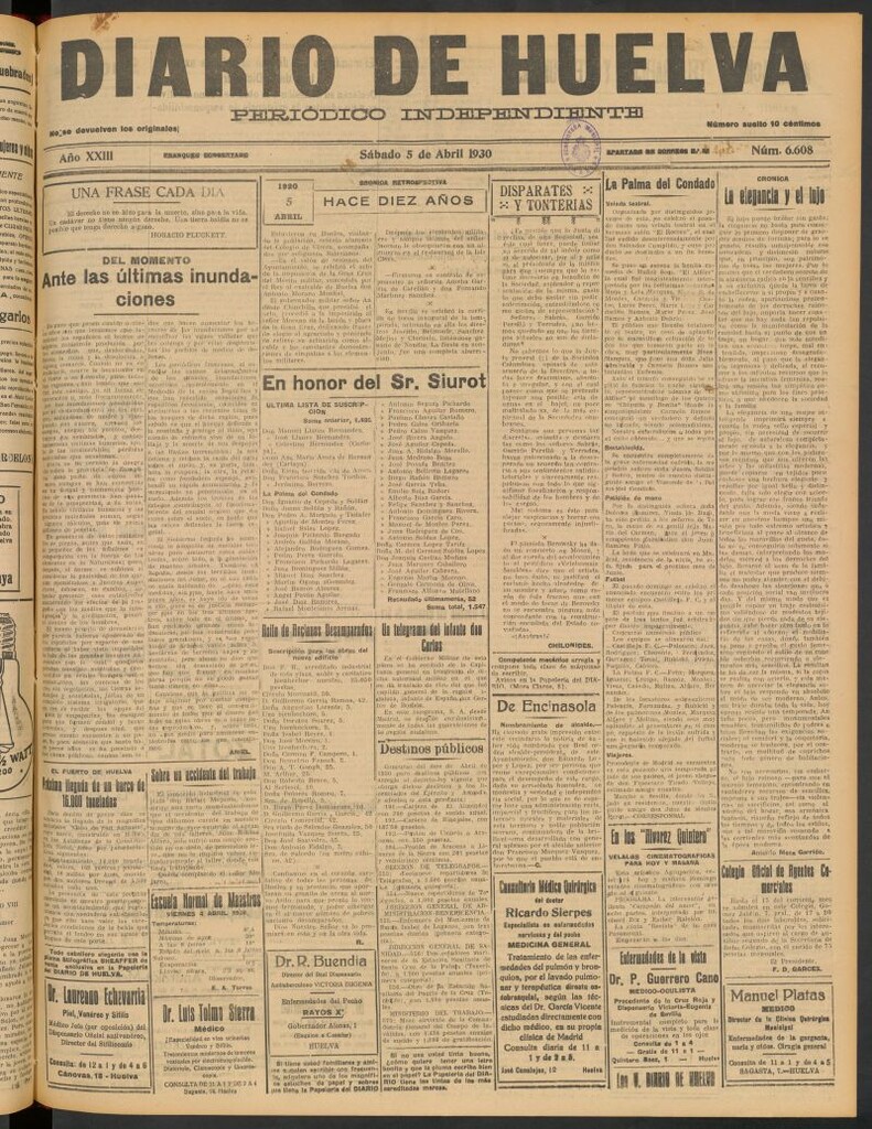 Miniatura de Diario de Huelva : periódico independiente del 5 de abril de 1930