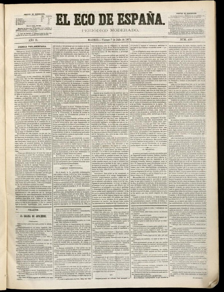 Miniatura de El Eco de España del 7 de julio de 1871