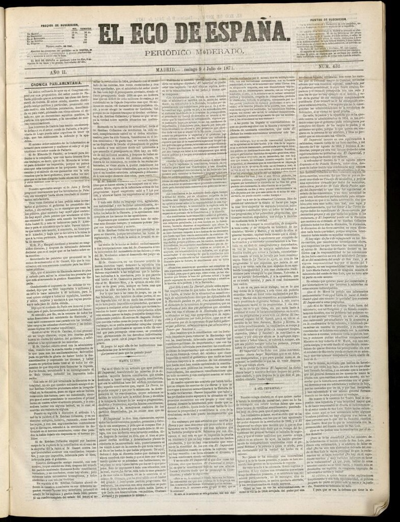 Miniatura de El Eco de España del 9 de julio de 1871