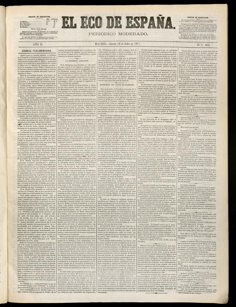 Miniatura de El Eco de España del 13 de julio de 1871