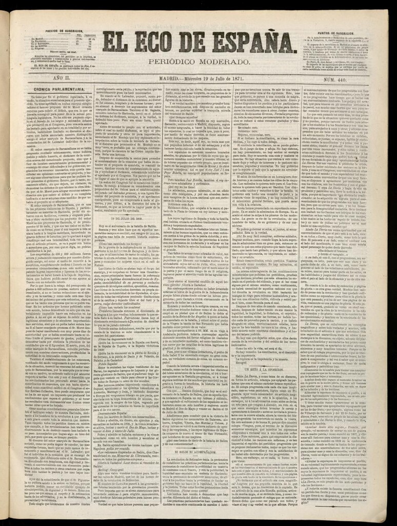 Miniatura de El Eco de España del 19 de julio de 1871