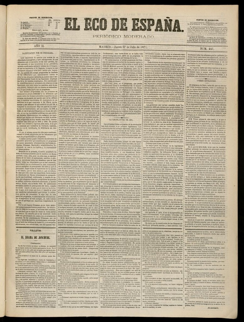 Miniatura de El Eco de España del 27 de julio de 1871