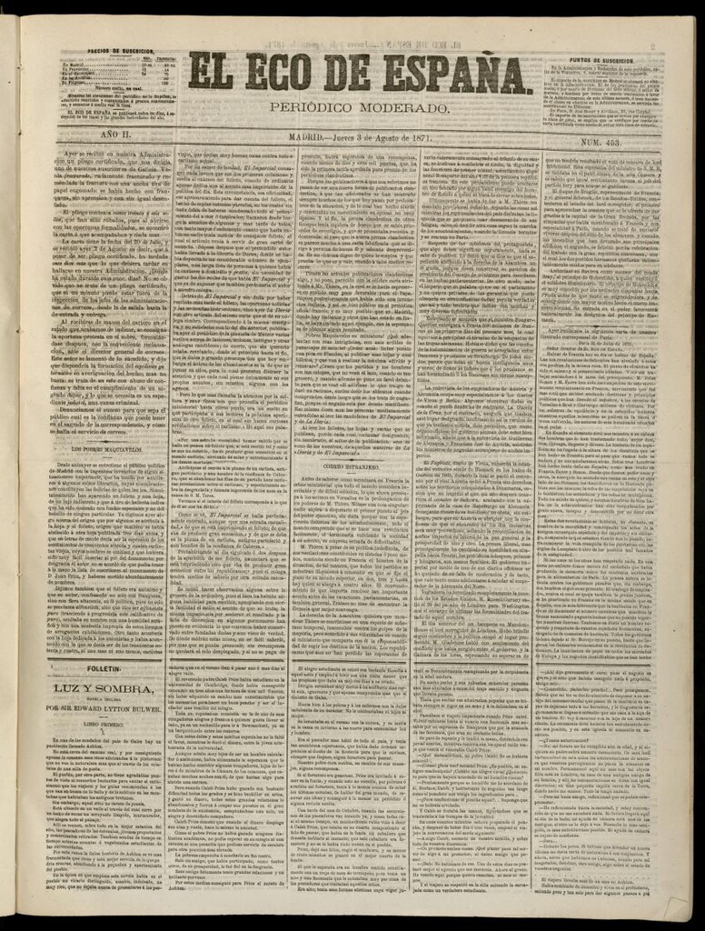 Miniatura de El Eco de España del 3 de agosto de 1871