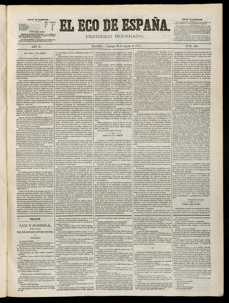 Miniatura de El Eco de España del 20 de agosto de 1871