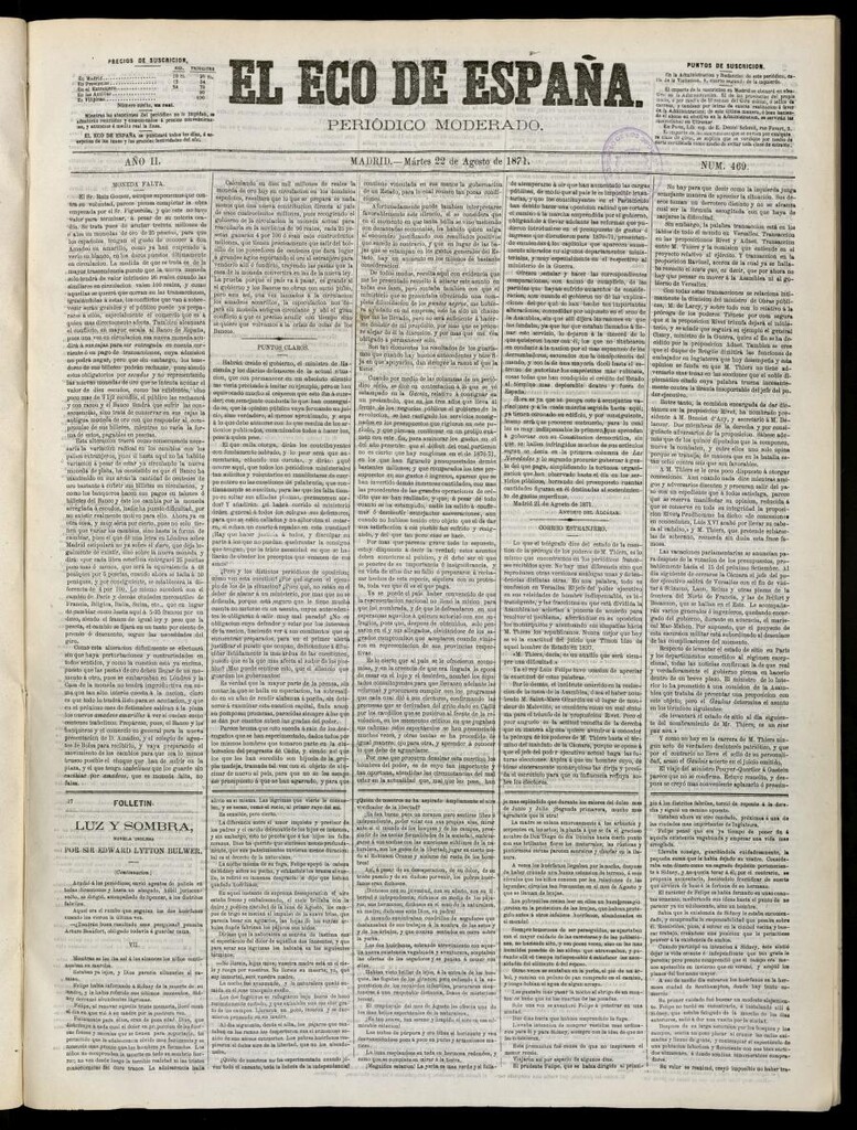 Miniatura de El Eco de España del 22 de agosto de 1871