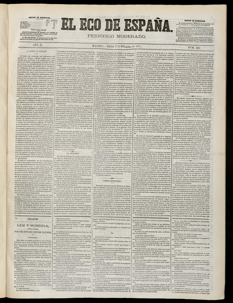 Miniatura de El Eco de España del 5 de septiembre de 1871