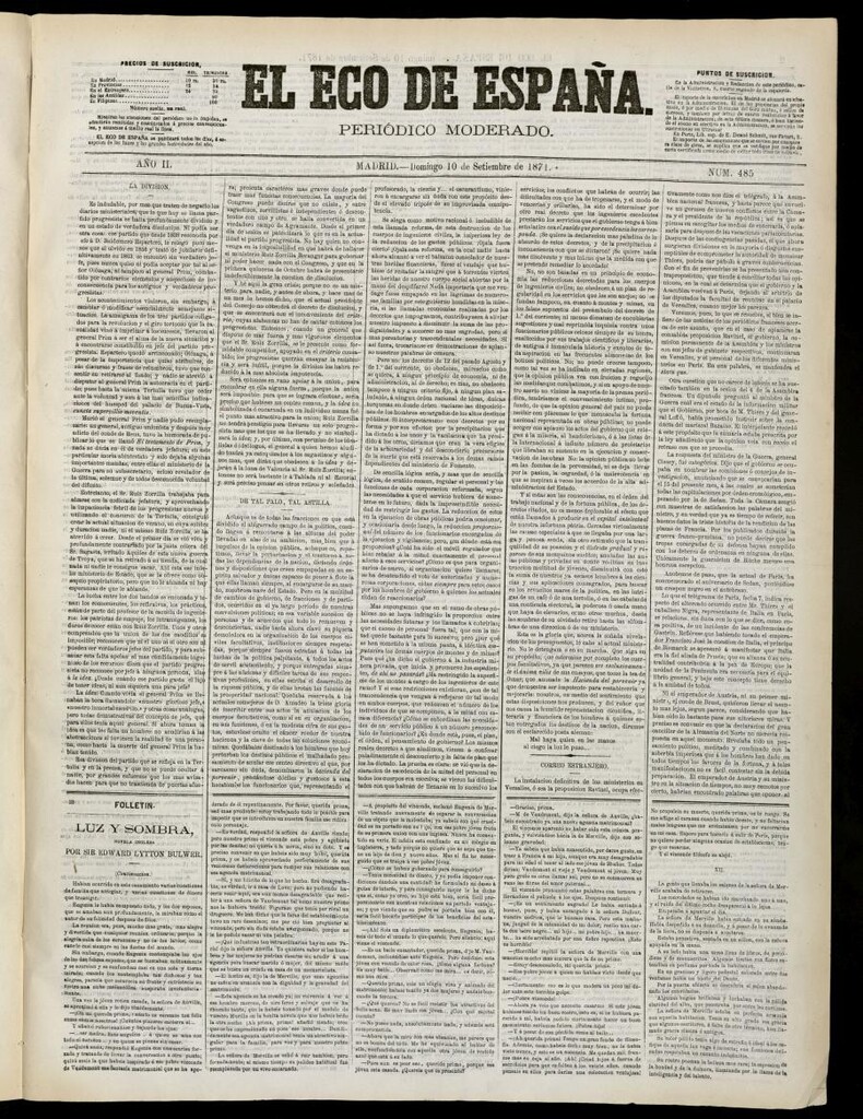 Miniatura de El Eco de España del 10 de septiembre de 1871