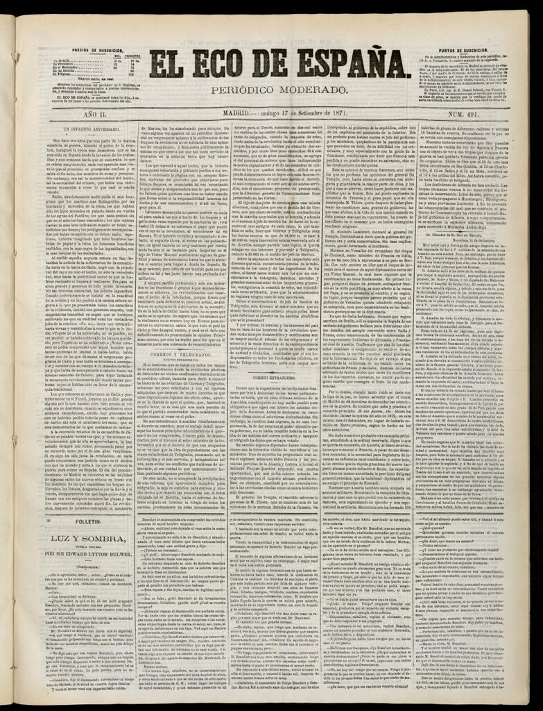 Miniatura de El Eco de España del 17 de septiembre de 1871