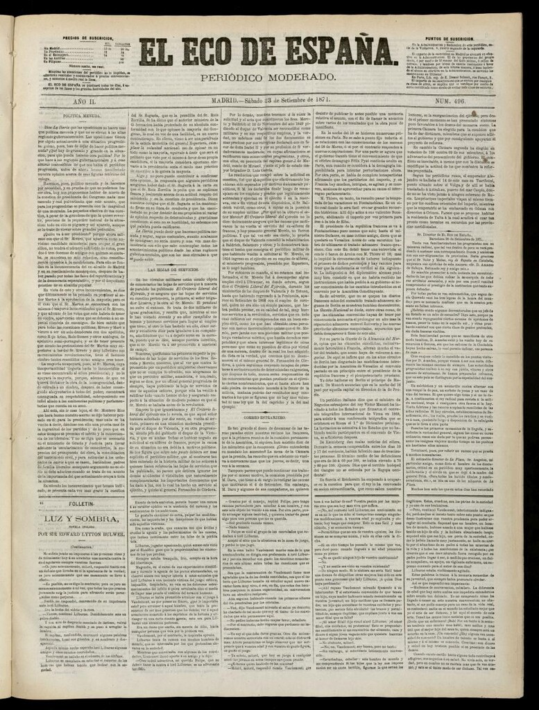 Miniatura de El Eco de España del 23 de septiembre de 1871