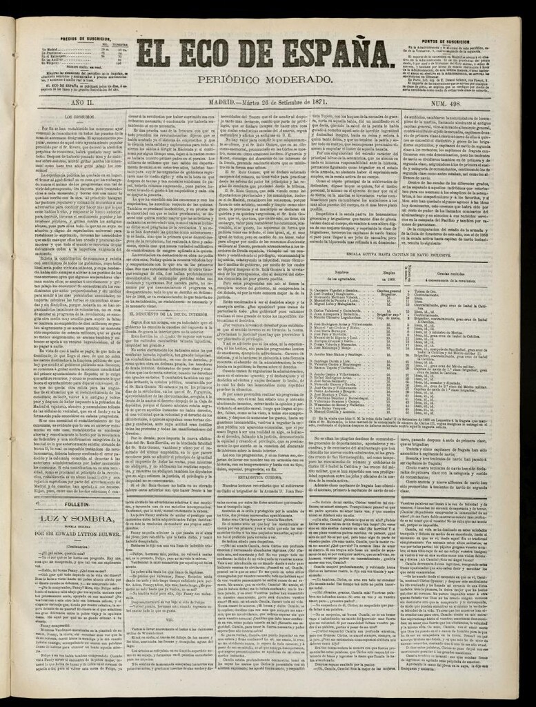 Miniatura de El Eco de España del 26 de septiembre de 1871