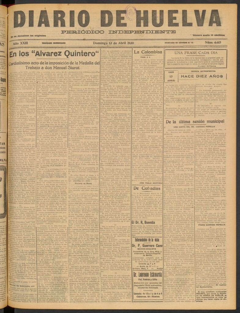 Miniatura de Diario de Huelva : periódico independiente del 13 de abril de 1930