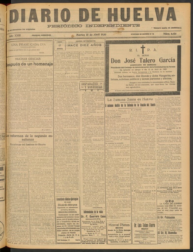 Miniatura de Diario de Huelva : periódico independiente del 15 de abril de 1930