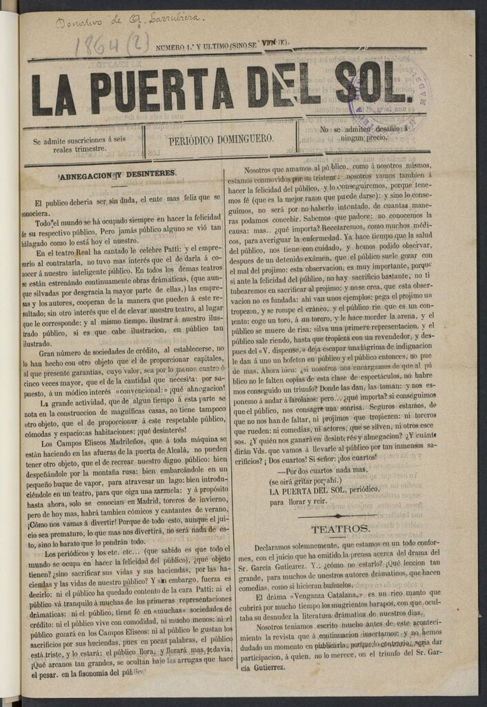 Miniatura de La Puerta del Sol (Madrid, 1864) de 1864