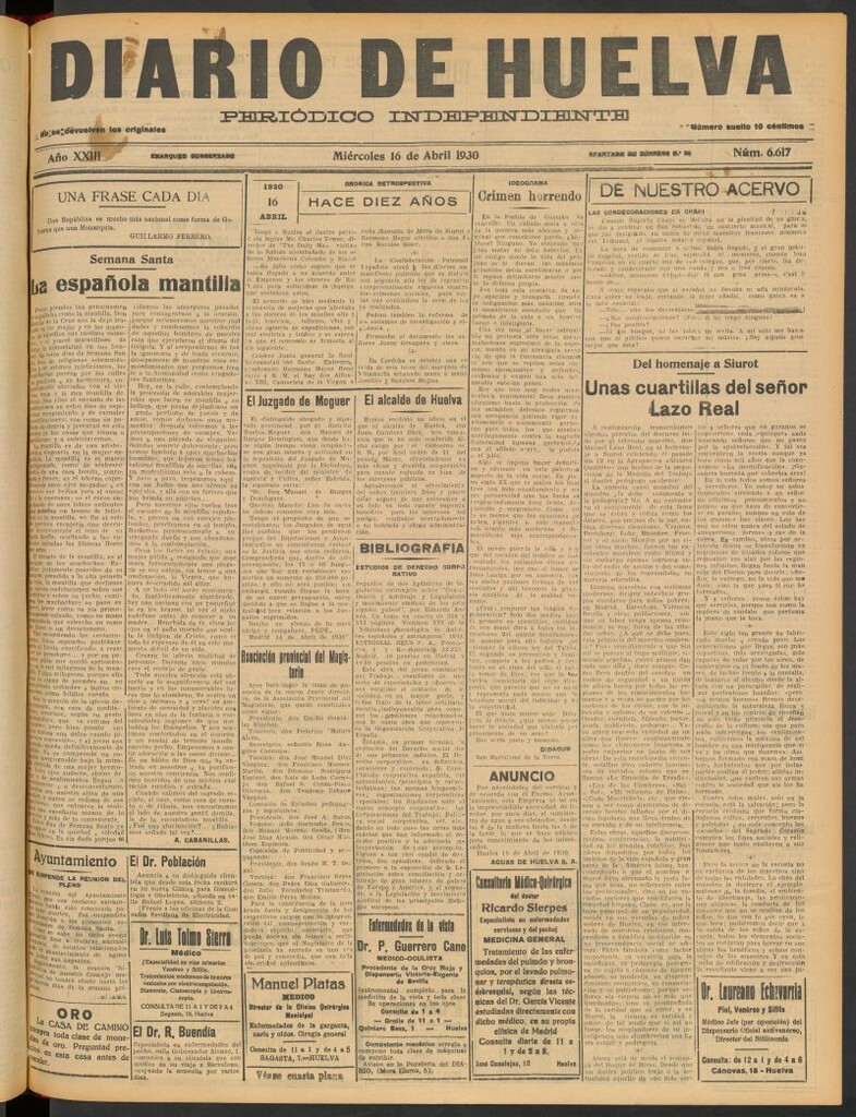 Miniatura de Diario de Huelva : periódico independiente del 16 de abril de 1930