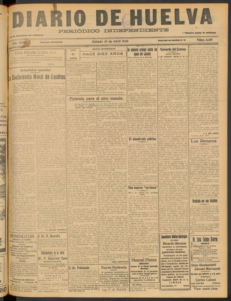 Miniatura de Diario de Huelva : periódico independiente del 19 de abril de 1930