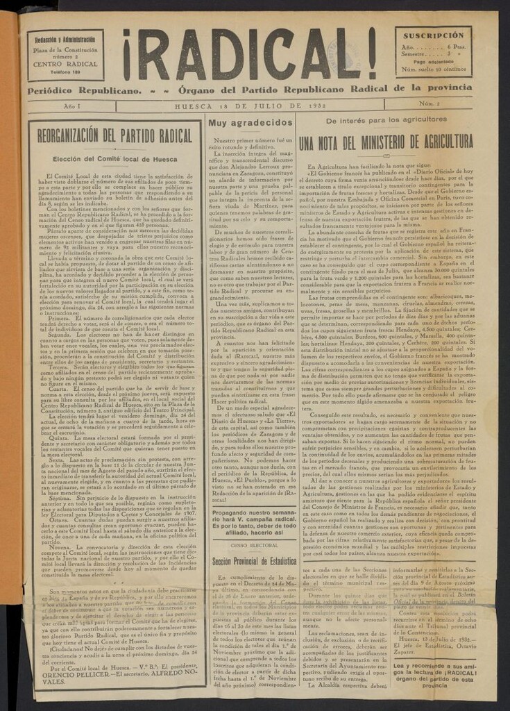 Miniatura de ¡Radical! (Huesca. 1932) del 18 de julio de 1932