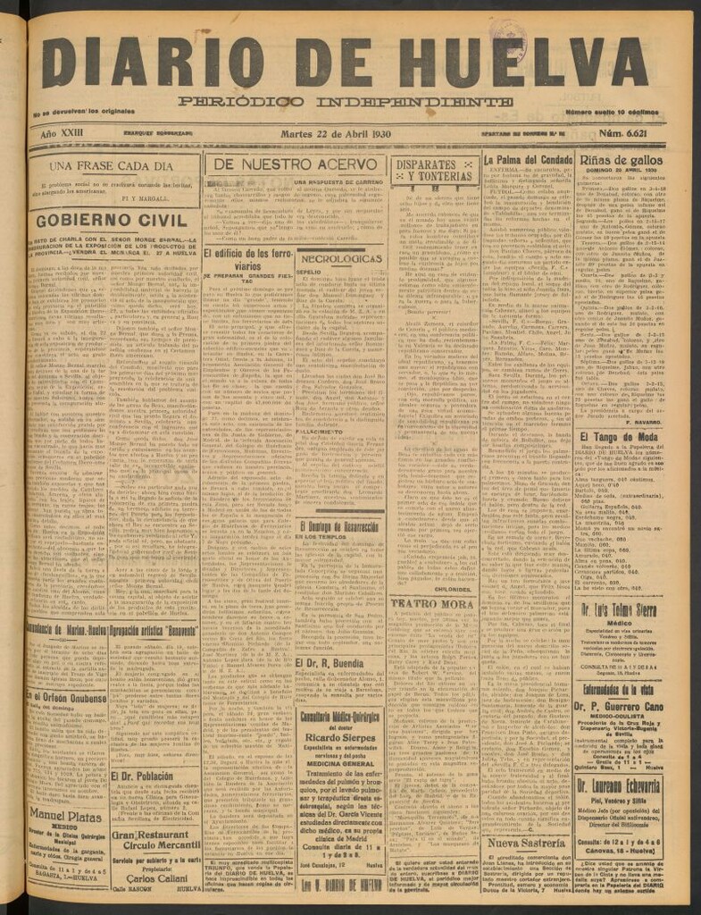 Miniatura de Diario de Huelva : periódico independiente del 22 de abril de 1930