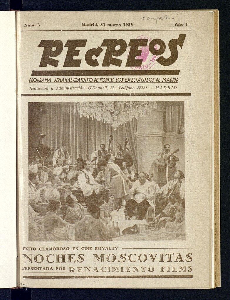 Miniatura de Recreos: panorama semanal gratuíto de todos los espectáculos de Madrid del 31 de marzo de 1935