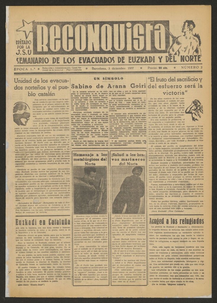 Miniatura de Reconquista : semanario de los evacuados de Euzkadi y del norte del 3 de diciembre de 1937