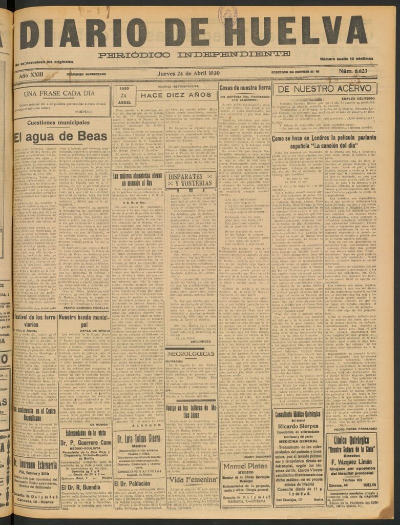 Miniatura de Diario de Huelva : periódico independiente del 24 de abril de 1930