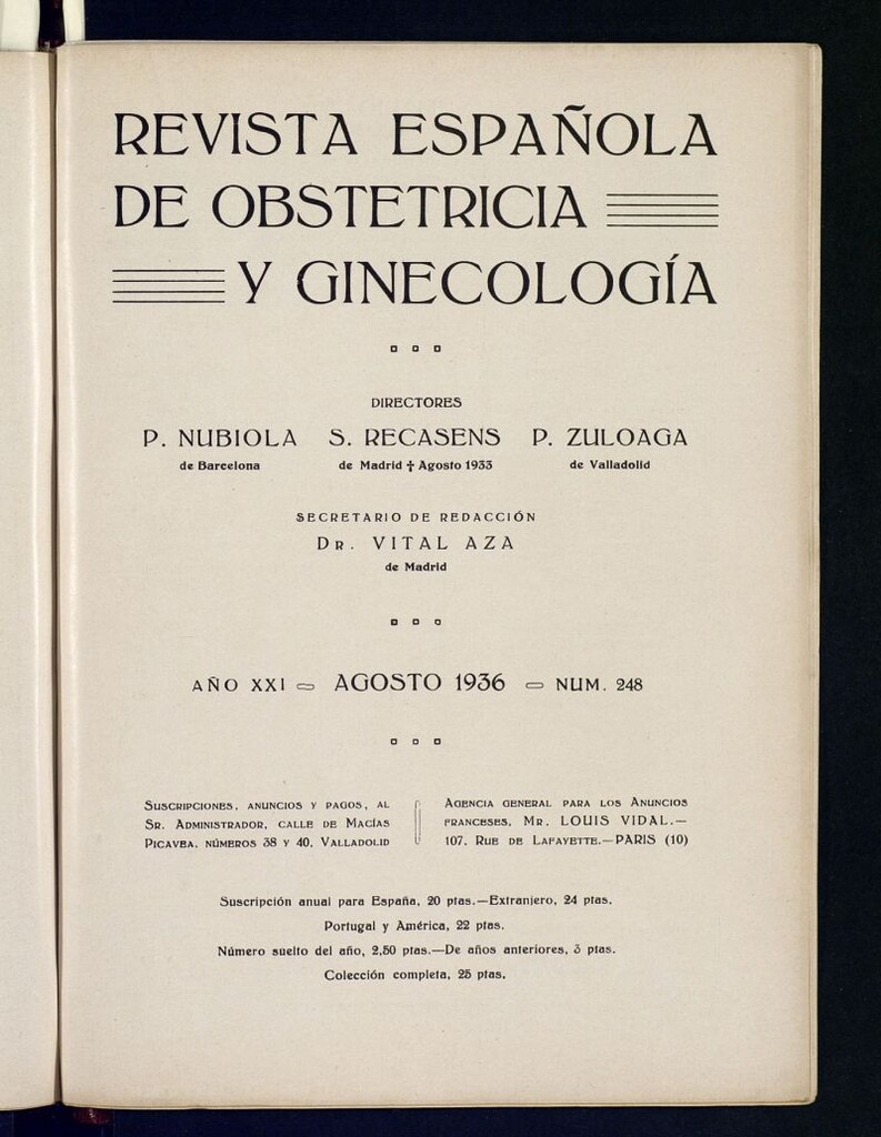 Miniatura de Revista española de obstetricia y ginecología de agosto de 1936
