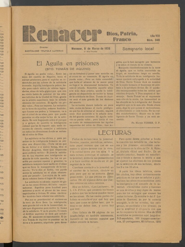 Miniatura de Renacer : semanario local del 5 de marzo de 1938