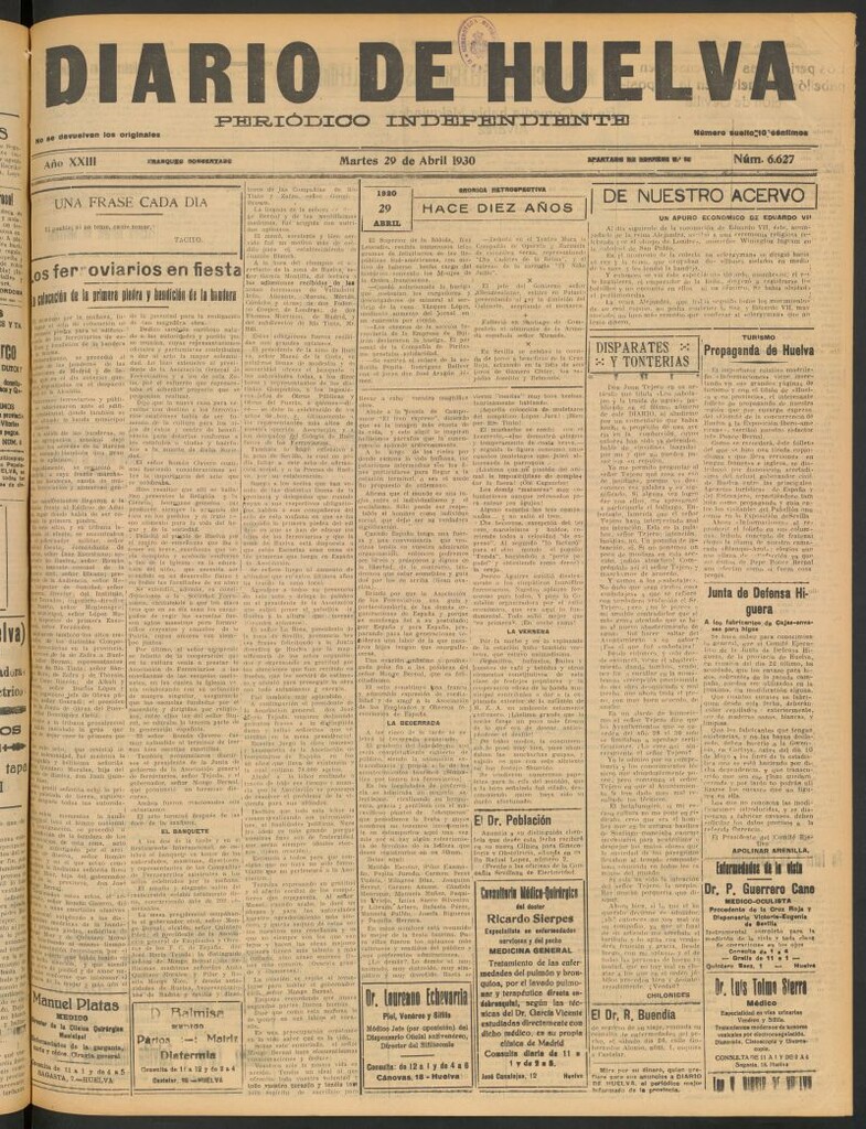 Miniatura de Diario de Huelva : periódico independiente del 29 de abril de 1930