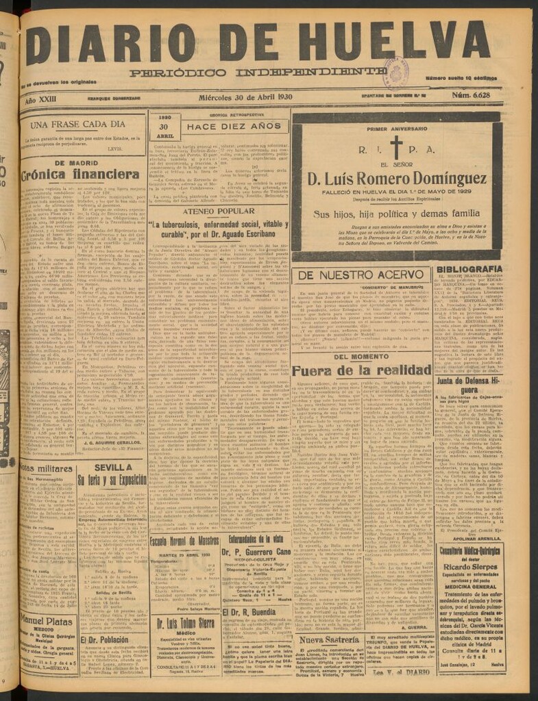 Miniatura de Diario de Huelva : periódico independiente del 30 de abril de 1930