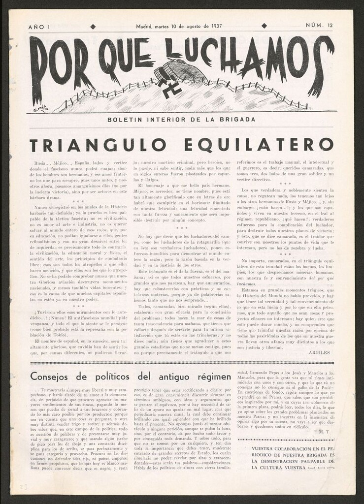 Miniatura de Por qué luchamos : boletín interior de la Brigada 38 del 10 de agosto de 1937