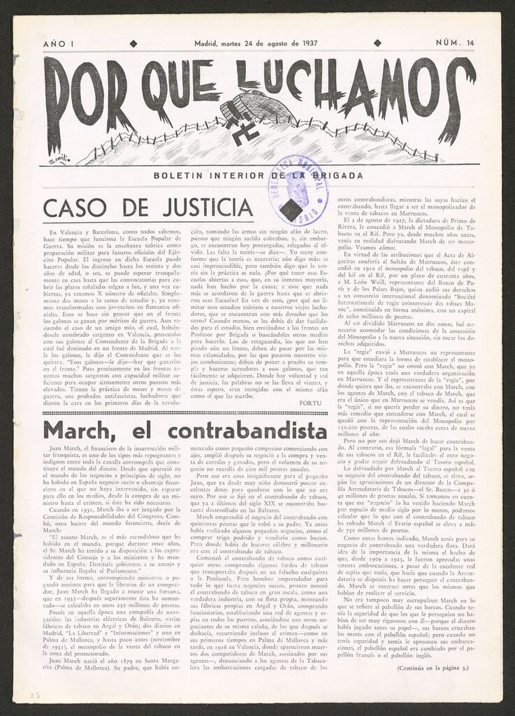 Miniatura de Por qué luchamos : boletín interior de la Brigada 38 del 24 de agosto de 1937