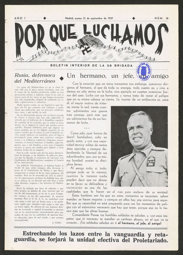 Miniatura de Por qué luchamos : boletín interior de la Brigada 38 del 21 de septiembre de 1937