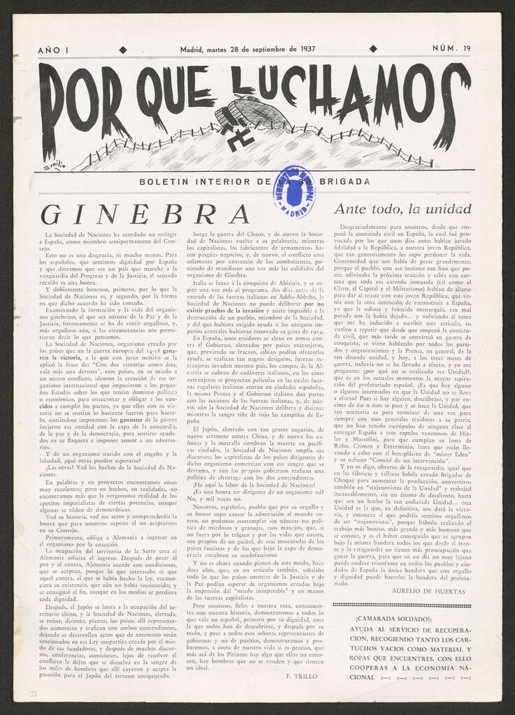 Miniatura de Por qué luchamos : boletín interior de la Brigada 38 del del 28 de septiembre de 1937