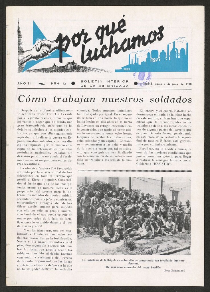 Miniatura de Por qué luchamos : boletín interior de la Brigada 38 del 9 de junio de 1938