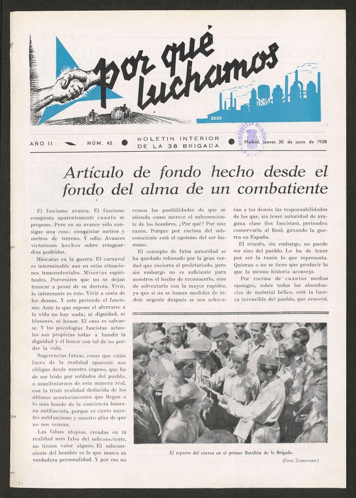 Miniatura de Por qué luchamos : boletín interior de la Brigada 38 del 30 de junio de 1938
