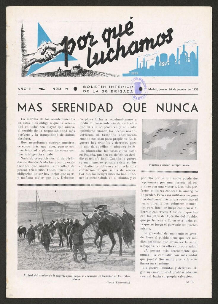 Miniatura de Por qué luchamos : boletín interior de la Brigada 38 del 24 de febrero de 1938