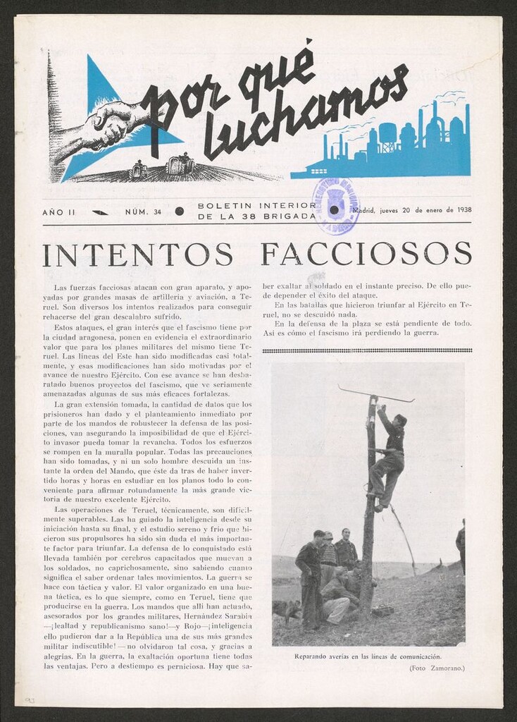 Miniatura de Por qué luchamos : boletín interior de la Brigada 38 del 20 de enero de 1938