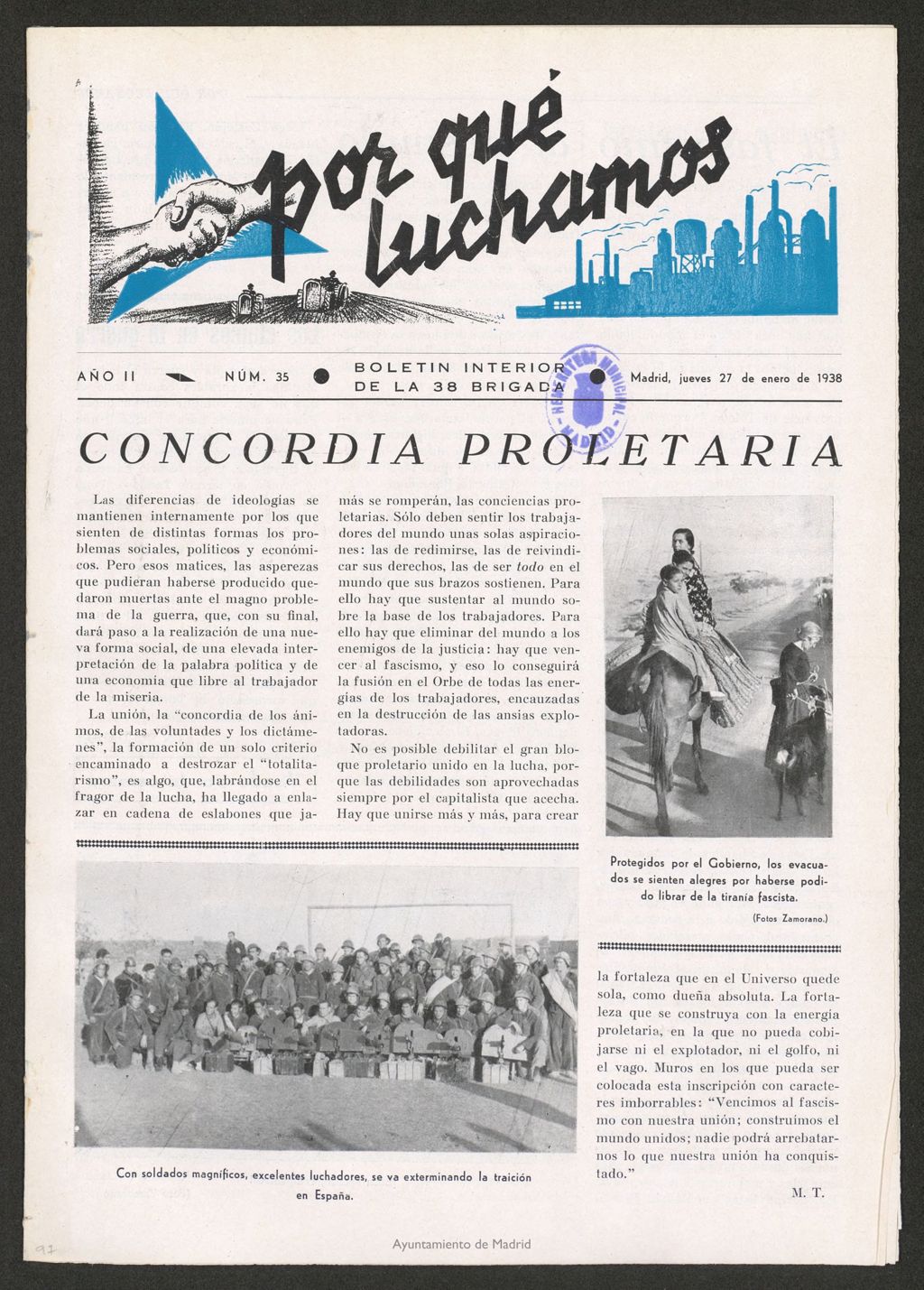 Miniatura de Por qué luchamos : boletín interior de la Brigada 38 del 27 de enero de 1938