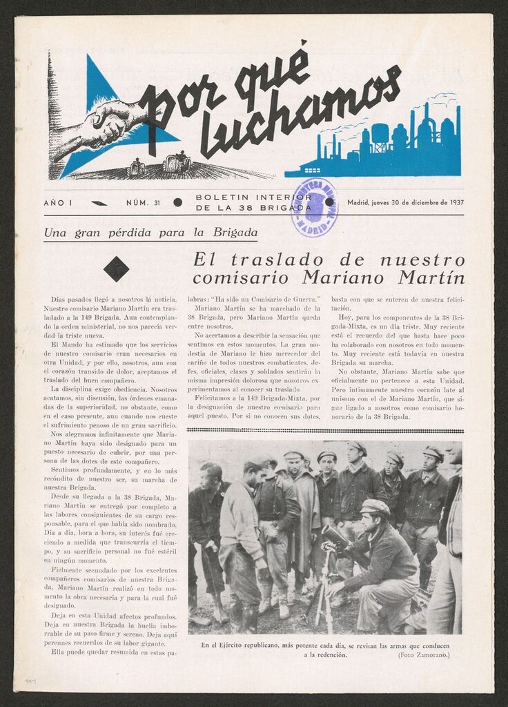 Miniatura de Por qué luchamos : boletín interior de la Brigada 38 del 30 de diciembre de 1937