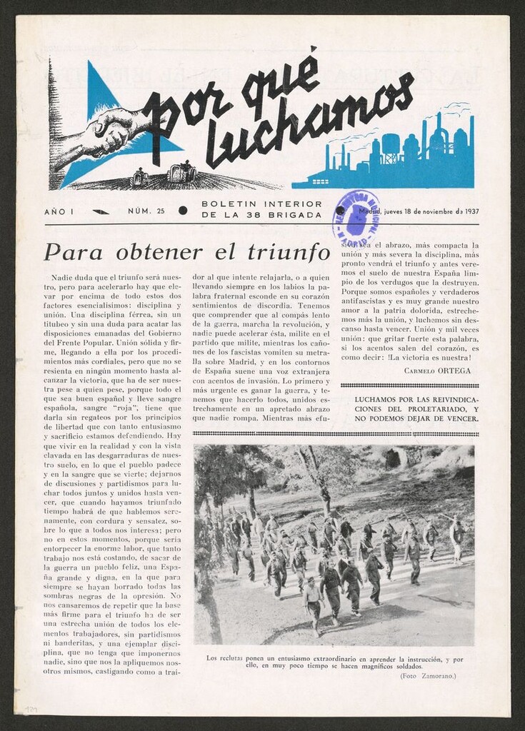 Miniatura de Por qué luchamos : boletín interior de la Brigada 38 del 18 de noviembre de 1937