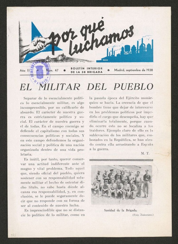 Miniatura de Por qué luchamos : boletín interior de la Brigada 38 de septiembre de 1938