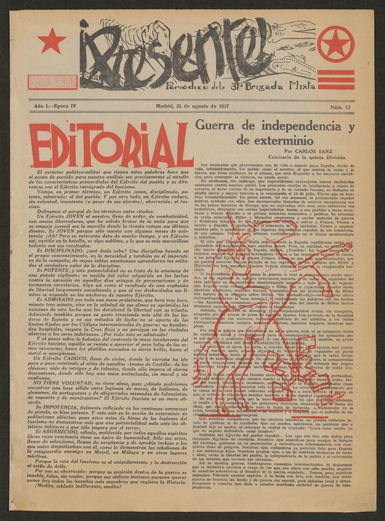 Miniatura de ¡Presente! : periódico de la 31ª Brigada Mixta del 25 de agosto de 1937