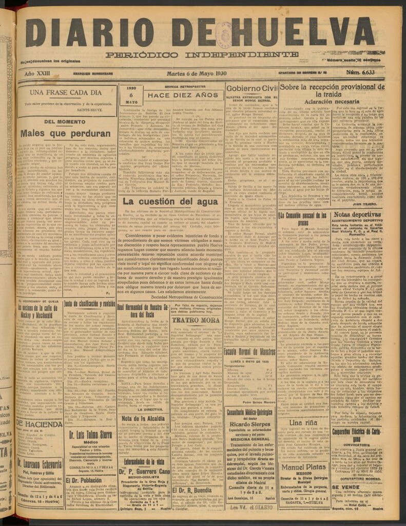 Miniatura de Diario de Huelva : periódico independiente del 6 de mayo de 1930