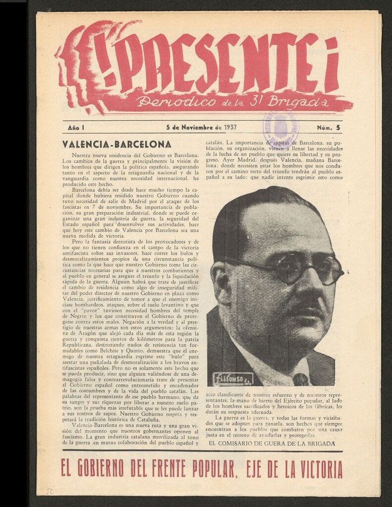 Miniatura de ¡Presente! : periódico de la 31ª Brigada Mixta del del 5 de noviembre de 1937